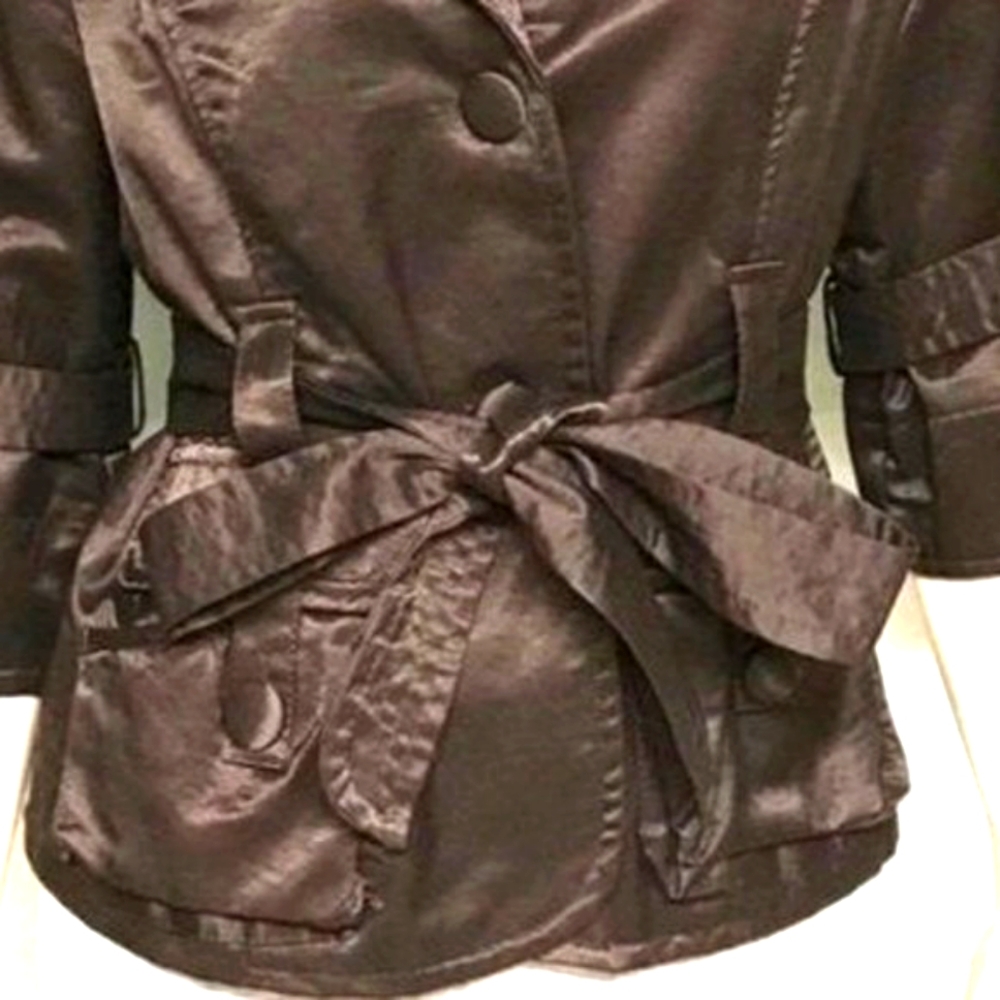 🤎 Impeccable Vintage Satin Deep Dark Rich Chocolate Brown Tie Jacket - M - Picture 7 of 9
